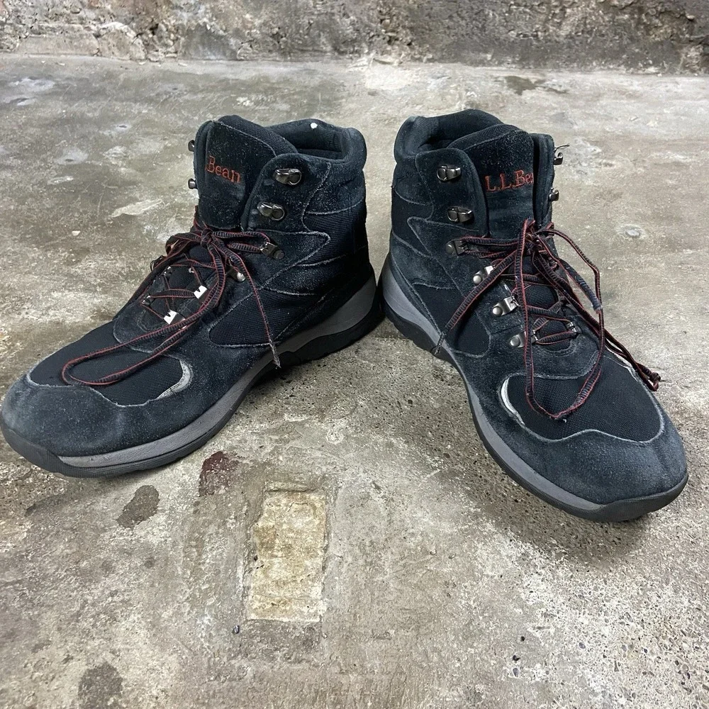 L.L. Bean Trail Model Hiking Boots Size 12 Wide Black Suede Outdoor Utility Wear